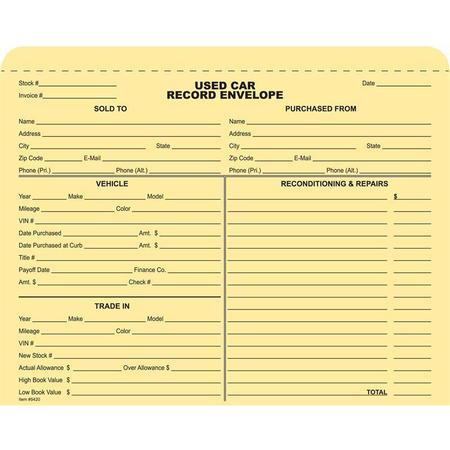 ASP Used Car Record Envelope, 9 3/8" X 11 3/4", 100 Per Pack Pk 5420